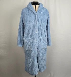 Button Down Robe - House Coat Women's Large Light Blue Very Soft Pockets NWOT - Picture 1 of 17