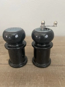 Set scuoti sale e macinapepe in marmo nero 4" vintage - Foto 1 di 10