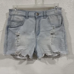 Justice Mini Mom Shorts Mädchen 18 helle Waschung abgenutzt Denim ausgefranster Saum roher Rand - Bild 1 von 12