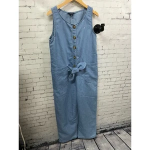 Nautica Girl Size L 12 14 Blue Jean Summer Jumpsuit Sleeveless Front Tie R1 - Picture 1 of 7