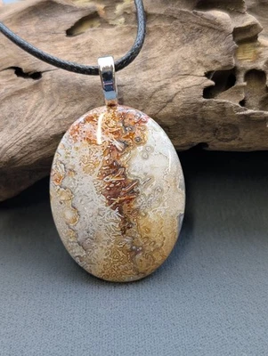 Collar colgante ovalado grande ágata de encaje loco #164 Foto 1 de 4