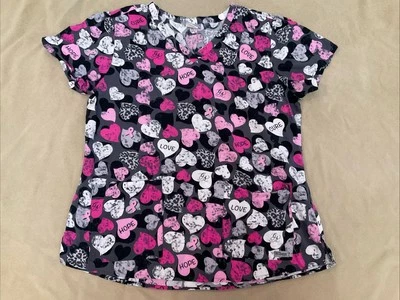 Grey’s Anatomy Scrub Top Xl Womens Conversation Hearts Valentine Day Cardiac - Image 1 of 4
