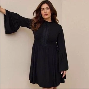 Torrid black lace eyelet trim flared bell sleeve dress size 2 or 2X NWT - Picture 1 of 16