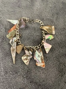 Bracciale pendente vintage grosso conchiglia abalone tono oro - colori vivaci - - Foto 1 di 2