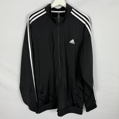 Jaqueta de atletismo Adidas Essentials Warm-Up 3 listras masculina tamanho 2X H46099 preta branca - Imagem 1 de 4