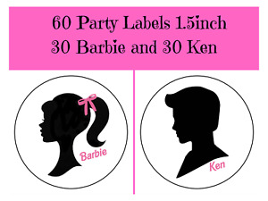 Classic Barbie and Ken 1.5 inch party gift label sticker set of 60 printed