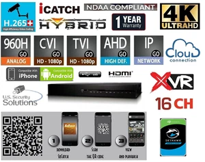 16 canales H.265+ 4K UHD seguridad híbrida HD-TVI/CVI/AHD/960H/IP/P2P/Audio/Cloud - Imagen 1 de 11