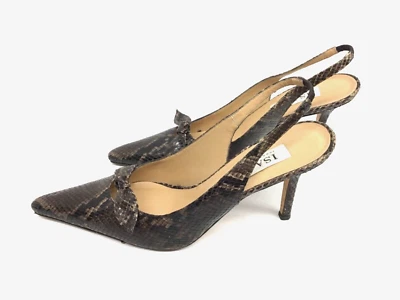 Zapatos de salón Isaac Mizrahi de colección de diseñador marrón serpiente cuero en relieve 10B Ital Foto 1 de 4
