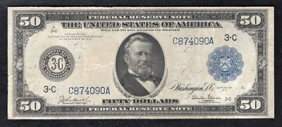 FR. 1033 1914 $50 FEDERAL RESERVE NOTE PHILADELPHIA,PA *BURKE/GLASS* VF 37 KNOWN - Image 1 of 2