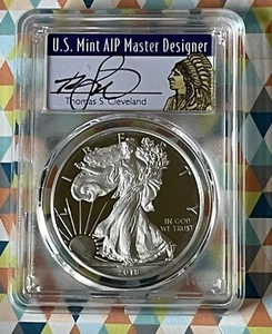 2018-W $1 PCGS PR70DCAM Silver Eagle First Strike Cleveland Signed - Picture 1 of 2
