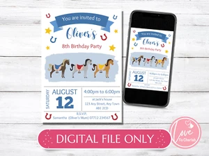 DIGITAL Horse/Pony Riding PERSONALISED Invitations - Boys Birthday Party Invites - Picture 1 of 5