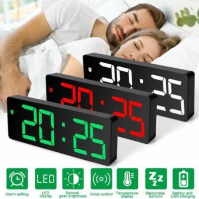 2PC Digital LED Home Desk Alarm Clock Large Display USB Snooze Temperature Mode - Image 1 of 4