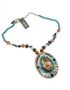 NWT Chico's Necklace Multi-Colored Simulated Stone Pendant - Picture 1 of 4