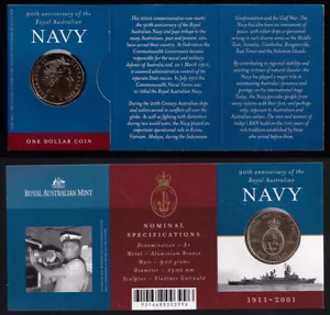 Australia 2001 One Dollar $1 (90th Anniversary Royal Australian Navy) - Unc - Picture 1 of 3