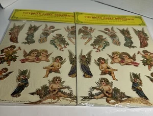 Viktorianischer Engel Ornamente Vintage altmodisch antik gestanzt Gold Details 2 Stück - Bild 1 von 11