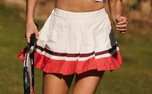 FP Movement Top Spin Skort Sz S Red Pink White Stripe Pleated Lined Mini Skirt - Picture 1 of 11