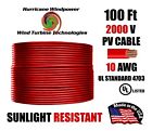 10 AWG Gauge PV Wire 1000/2000 Volt Pre-Cut 15-500 Ft for Solar Installation RED