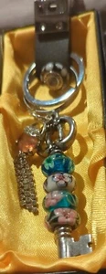 NEW SILVER CHARM HOLDER Clip Keychain 4 Murano 1 Pandora OS Bead lot10 see pic - Picture 1 of 5