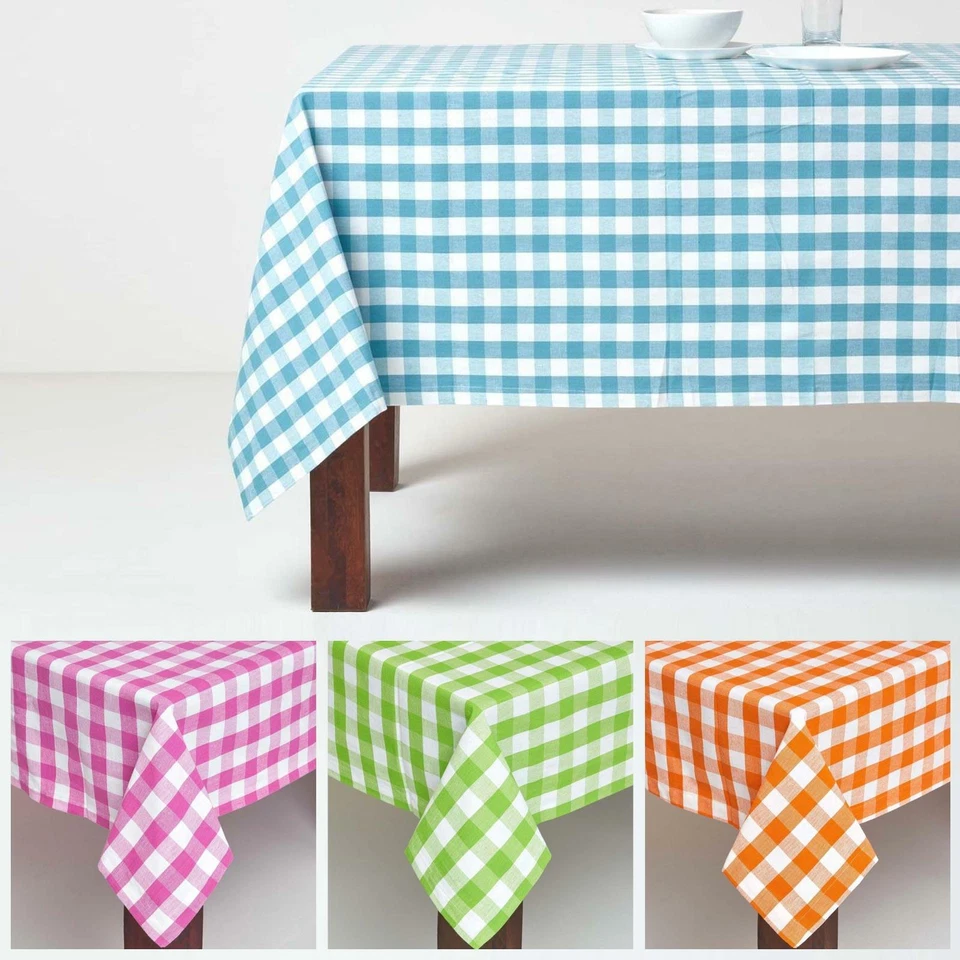 Block Check Tablecloth 100% Cotton Matching With Placemats, Napkins and Seat Pad - Image 1 of 1