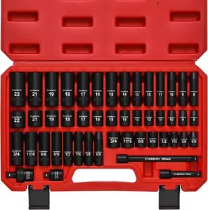 48 Piece Standard SAE &Metric Sizes 3/8" Drive Impact Socket Set Cr-V Steel US - Bild 1 von 9