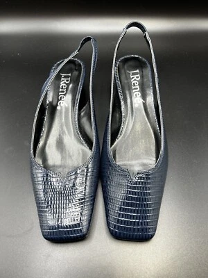 J. Renee BEV Blue Square Sling Backs black snake textured women's size 7M - Image 1 of 4