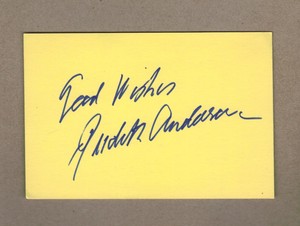 JUDITH ANDERSON - ORIGINAL HAND-SIGNED INDEX CARD  1982 HITCHCOCK'S "REBECCA"