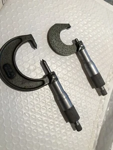 Mitutoyo 0 - 1" Micrometers (1) 60 degree No. 112-381, (1) with Bullet Tips Used - Picture 1 of 6