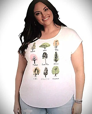 Maurices~New With Tags~White Fall Trees Graphic Tee~Plus Size 1-1X - Image 1 of 4