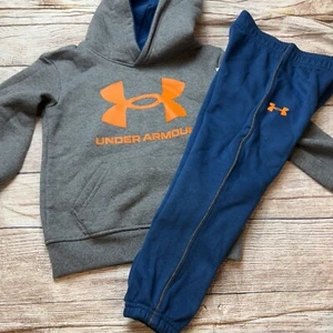Under Armour Size 4 Navy Gray Orange Hoodie Jogger Outfit Set NEW - Picture 1 of 1
