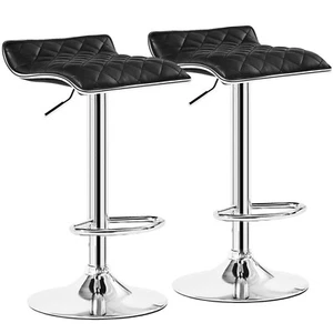 Set of 2 Leather Swivel Bar Stools Adjustable Kitchen Counter Height Pub Chairs - Picture 1 of 38