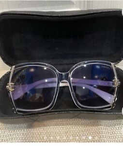 Rare Chanel Square Oversized Sunglasses With Smoked Mirror Shades.