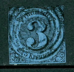 Germany States 1852 Thurn & Taxis Southern Dist 3K Dark Blue Sc #44 O755 - Picture 1 of 6