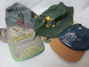 4 Australien Hüte: grüner Kork, blauer Eimer, Socceroos Baseball, Wizards Baseball - Bild 1 von 24