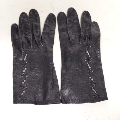 Guantes de cuero negros para damas reales hechos en Francia talla pequeña Foto 1 de 3