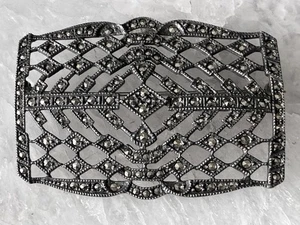 Antik J J Deutsch? Sterling Silber Markasit viktorianische große quadratische Brosche Anstecknadel - Bild 1 von 6