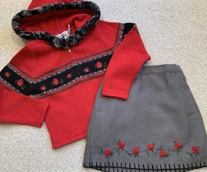 Hartstrings Vintage Outfit Red Rose Sweater Skirt Set Size 4 - Picture 1 of 11