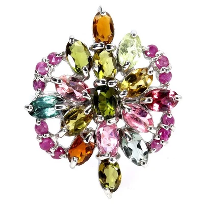 925 Sterling Silver Ring Oval Tourmaline Ruby Natural Gemstone Jewelry Size 8.5 - Image 1 of 4
