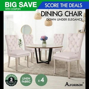 ALFORDSON 4x Dining Chairs Kitchen Lounge Padded Diamond Tufted Fabric Beige - Picture 1 of 4