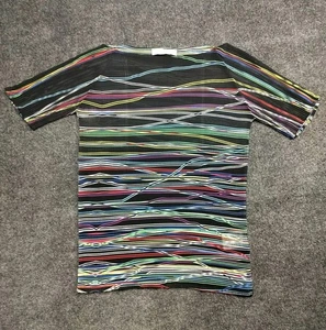 Sandro Paris Damen mehrfarbig gestreift Top Shear Mesh Kurzarm Shirt Größe 2 - Bild 1 von 7