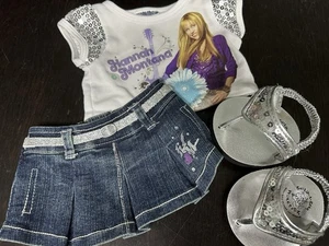 Build A Bear Hannah Montana Outfit Jeansrock Hanna Shirt silber Sandalen Glitzer! - Bild 1 von 5