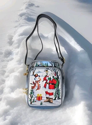 NUEVO SIN ETIQUETAS - Bolso de mano organizador bandolera de viaje pintado a mano Anuschka Santa & Friends Foto 1 de 4