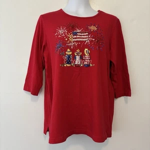 The Quacker Factory rotes Fourth Of July Shirt Damen große Pailletten Feuerwerk Flagge - Bild 1 von 9