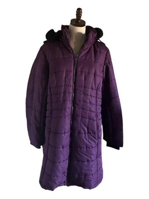 Susan Graver Sz XL Purple Quilted Puffer Jacket Coat 2-Way Full Zip Hooded Parka - Image 1 of 4