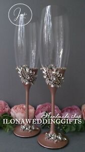 Swarovski Personalized Wedding Toast Glass Elegant Luxury Bling Sparkle Custom 