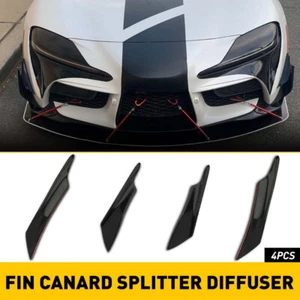Glossy Black 4pcs Car Bumper Fin Canard Splitter Diffuser Valence Spoiler Lip EW - Picture 1 of 12