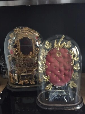 ancien globe de mariée napoléon III socle en bois noirci globe en verre Lot De 2 - Photo 1/4