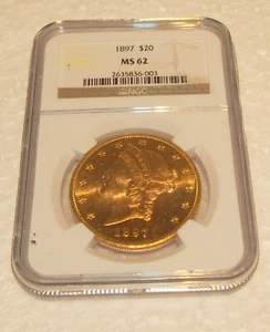CIRCA 1897 -MS62 -NGC LIBERTY $20.00 US GOLD COIN NUMBER #2635836-003 - Picture 1 of 5