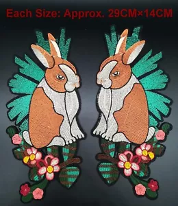 LOT 2pcs/set Bunny Rabbit Flower Iron Sew on Big Patch Applique Decoration DIY - Picture 1 of 6