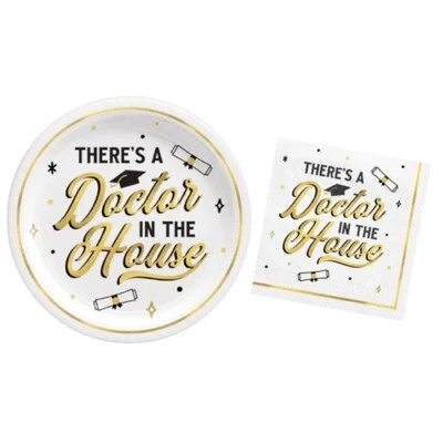 Platos y servilletas de papel médico graduación escuela médica paquete económico grado 30 paquete Foto 1 de 2