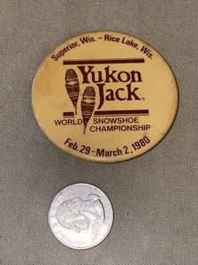 1980 Rice Lake Wisconsin Pinback Yukon Jack Campeonato Mundial Raquetas de Nieves Carrera - Imagen 1 de 1